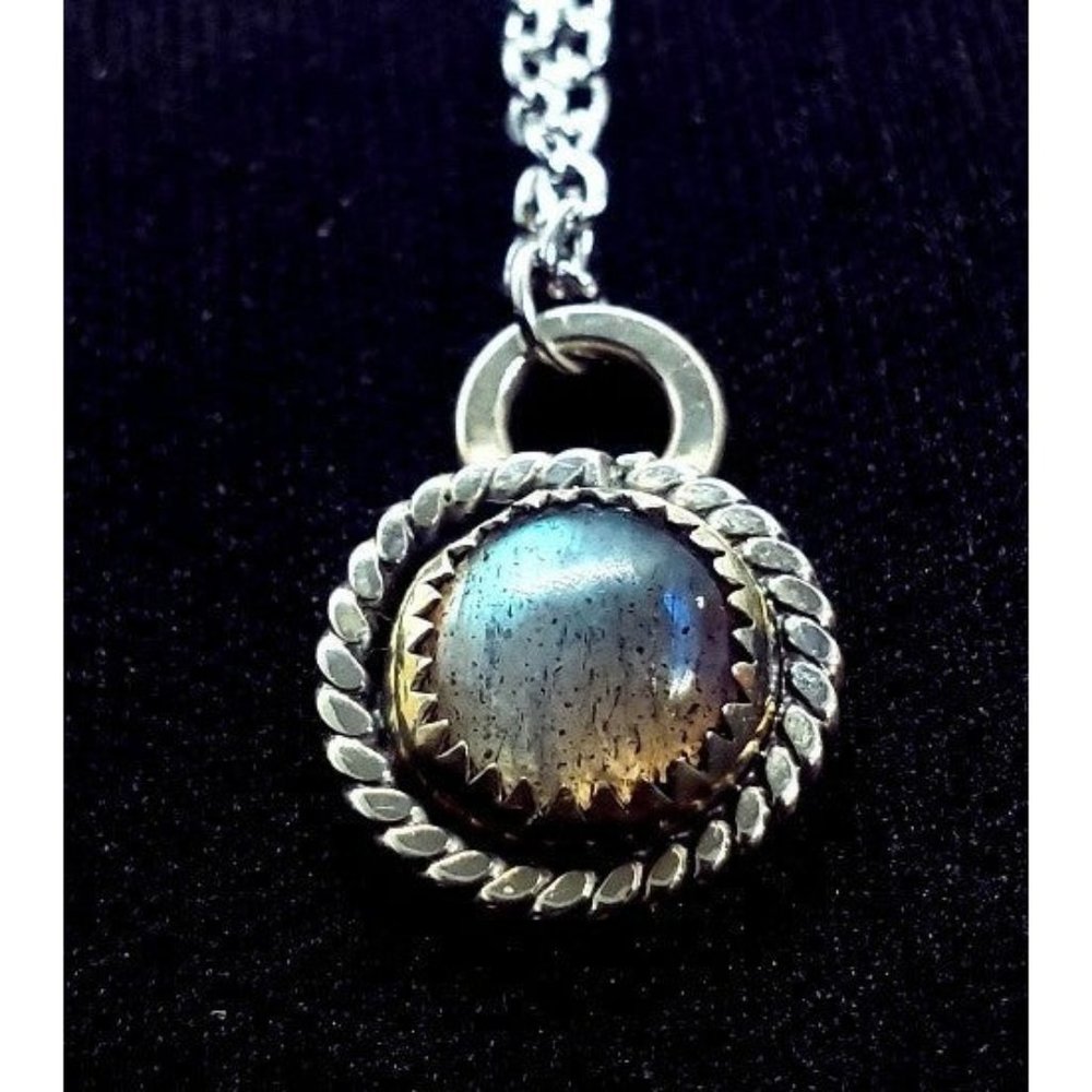 Blue labradorite crystal necklace handmade mini sterling silver jewelry